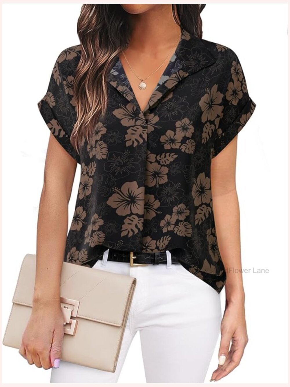 Short Sleeve Chiffon Blouse for Work Office Business Attire Collared Shirt